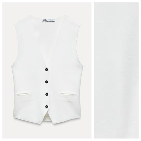 NWT. Zara White Viscose Blend Sleeveless V-neck Vest Top with Back Strap Size XL - Picture 2 of 9